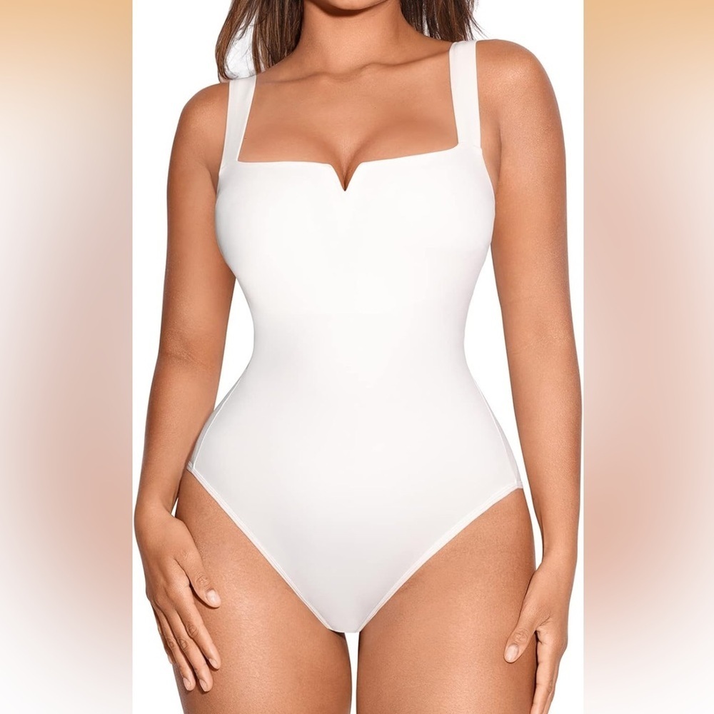 FeelinGirl Square Neck Bodysuit Shapewear Tummy Control Slimming Wht 3XL/464-bb3